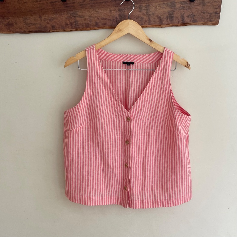 Talbots V-Neck Shell Button Down Sleeveless Linen… - image 3